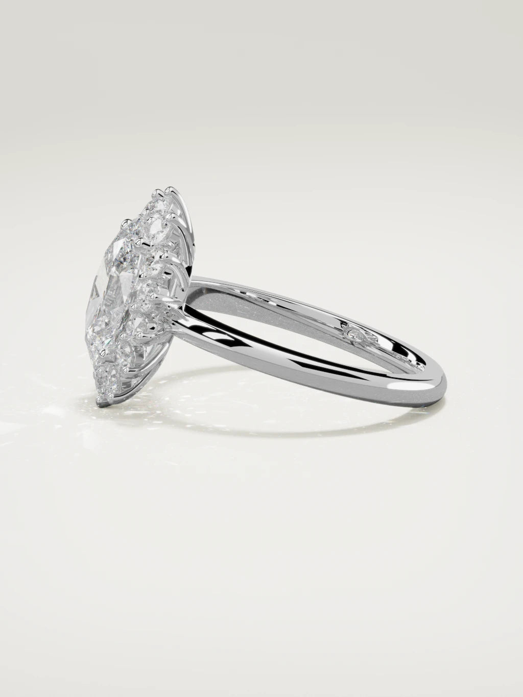 The Aura oval lab-grown diamond solitaire in 14K white gold, side view