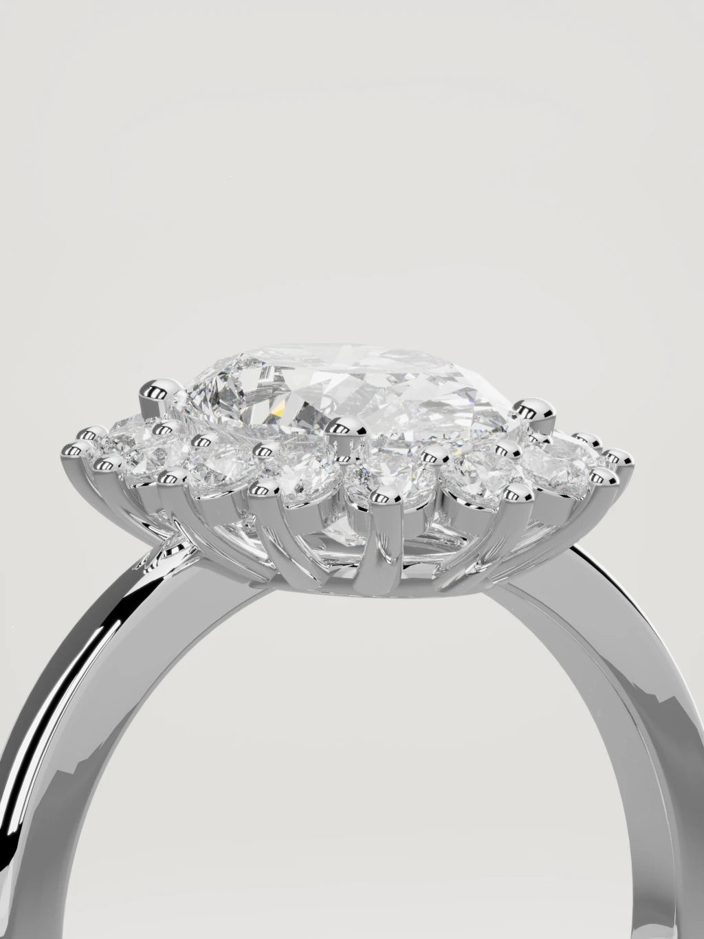 The Aura oval lab-grown diamond solitaire in 14K white gold, standing three-quarter view