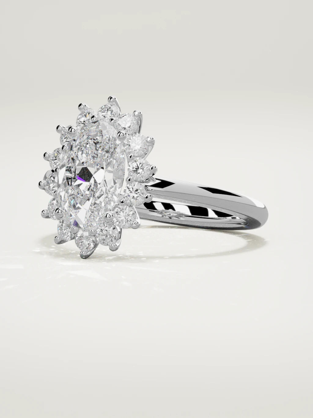 The Aura oval lab-grown diamond solitaire in 14K white gold, three-quarter view