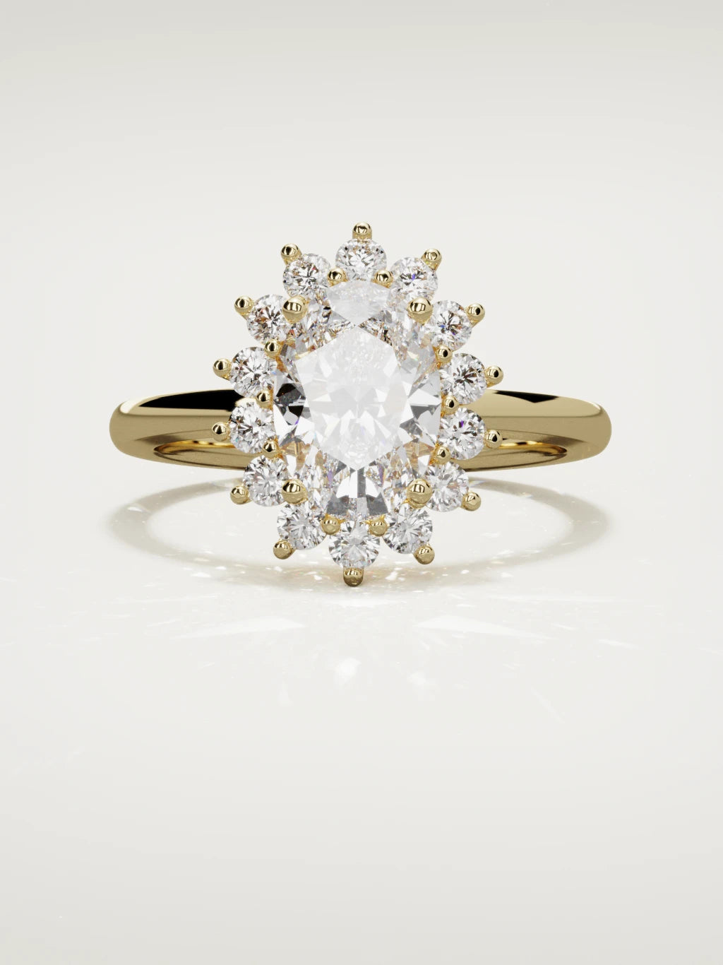 The Aura oval lab-grown diamond solitaire in 14K yellow gold, front view
