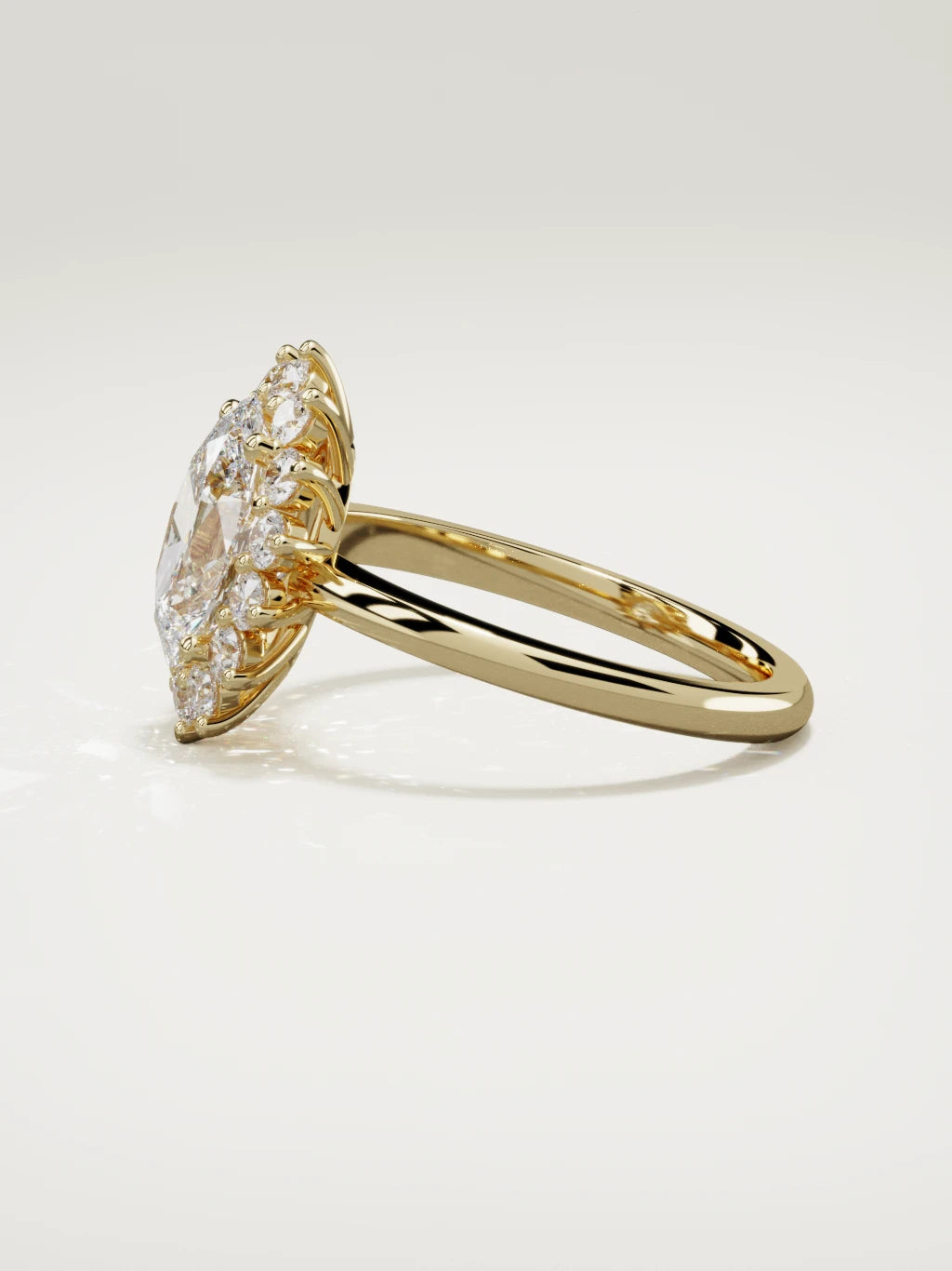 The Aura oval lab-grown diamond solitaire in 14K yellow gold, side view