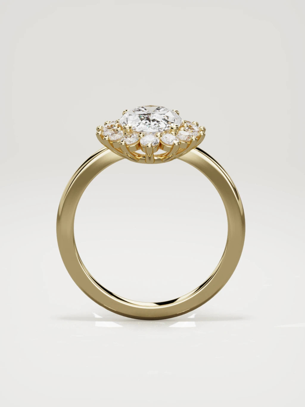 The Aura oval lab-grown diamond solitaire in 14K yellow gold, standing front view
