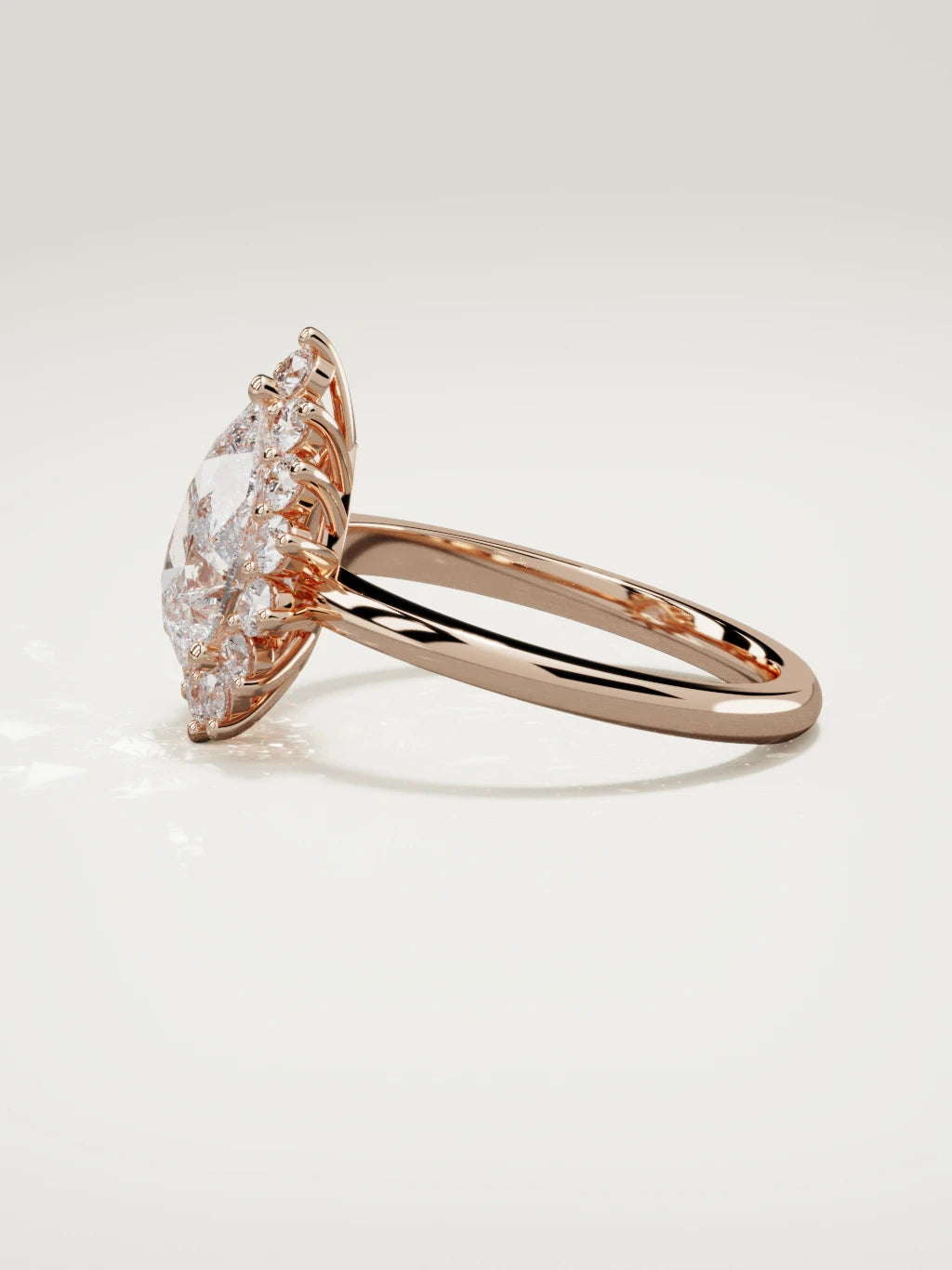 The Aura pear-shaped lab-grown diamond solitaire in 14K rose gold, side view