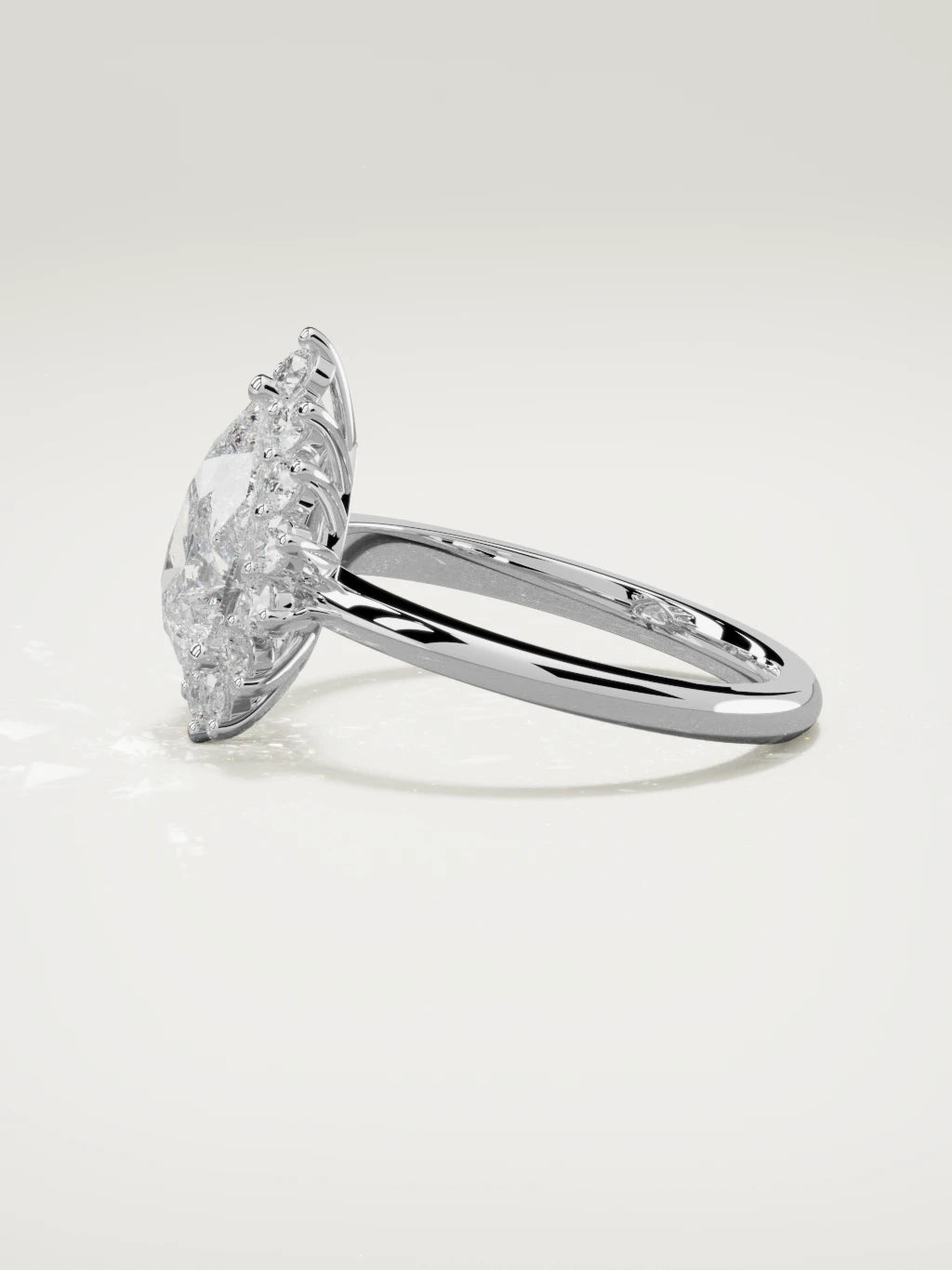 The Aura pear-shaped lab-grown diamond solitaire in 14K white gold, side view