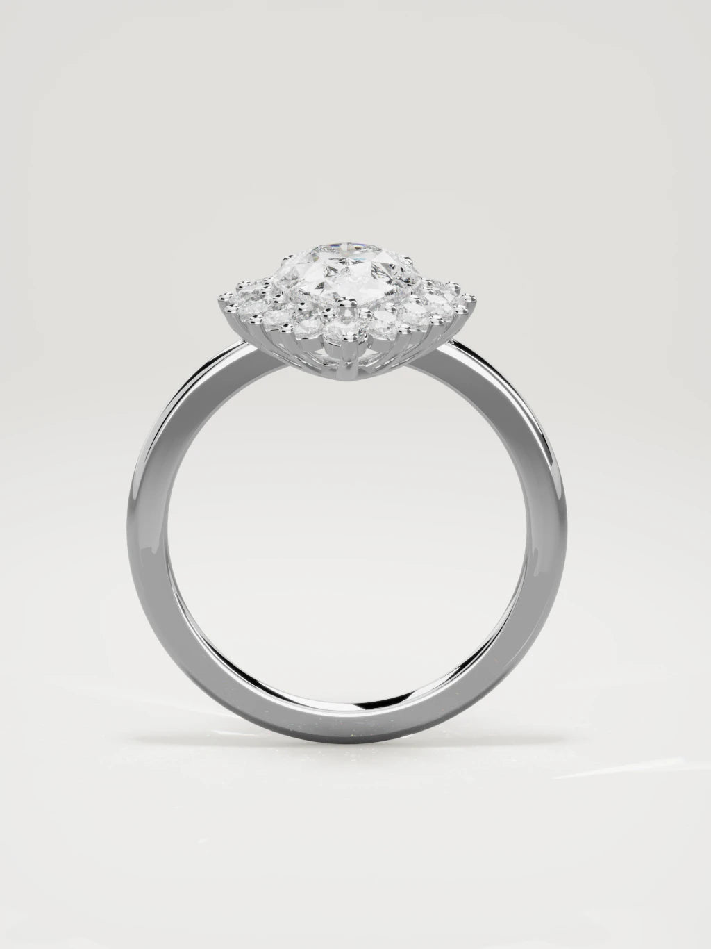The Aura pear-shaped lab-grown diamond solitaire in 14K white gold, standing front view