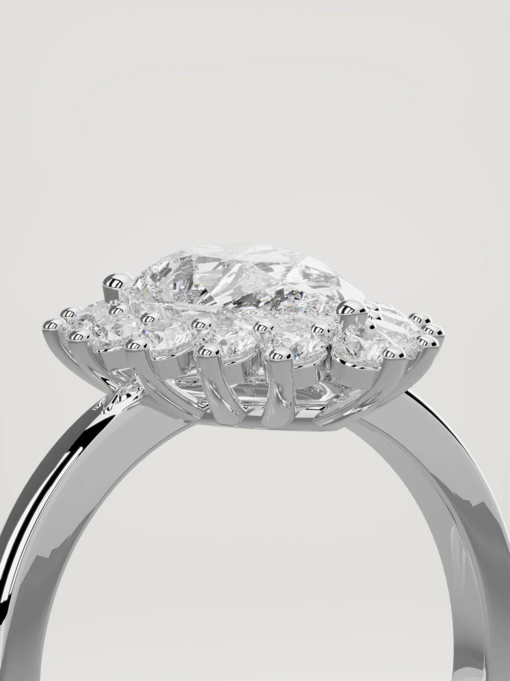 The Aura pear-shaped lab-grown diamond solitaire in 14K white gold, standing three-quarter view