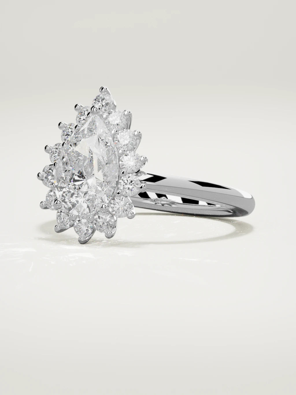 The Aura pear-shaped lab-grown diamond solitaire in 14K white gold, three-quarter view