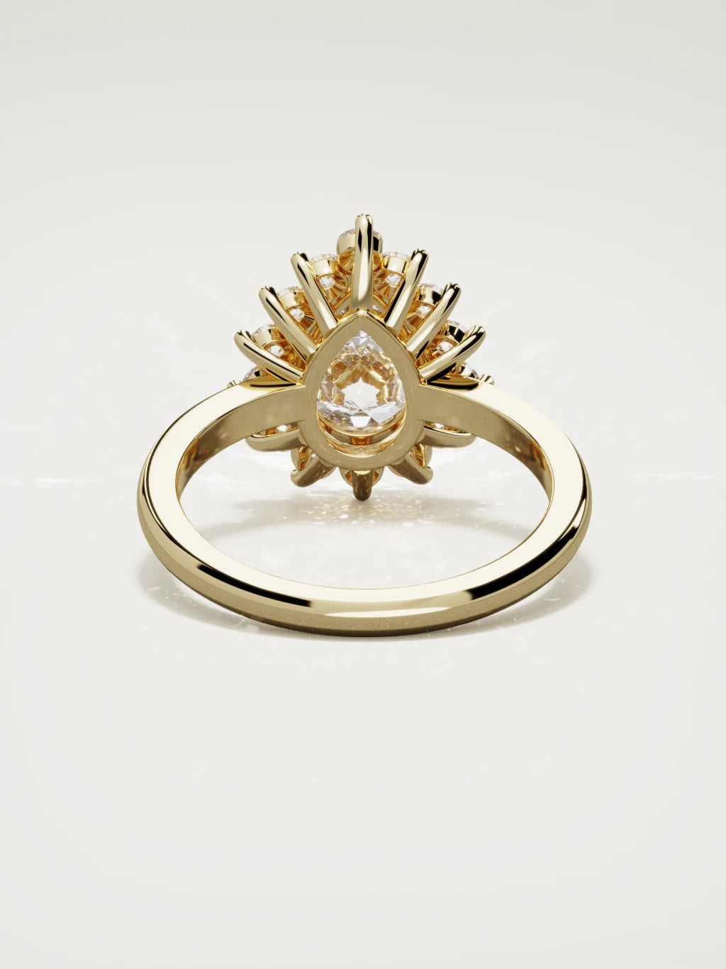 The Aura pear-shaped lab-grown diamond solitaire in 14K yellow gold, back view
