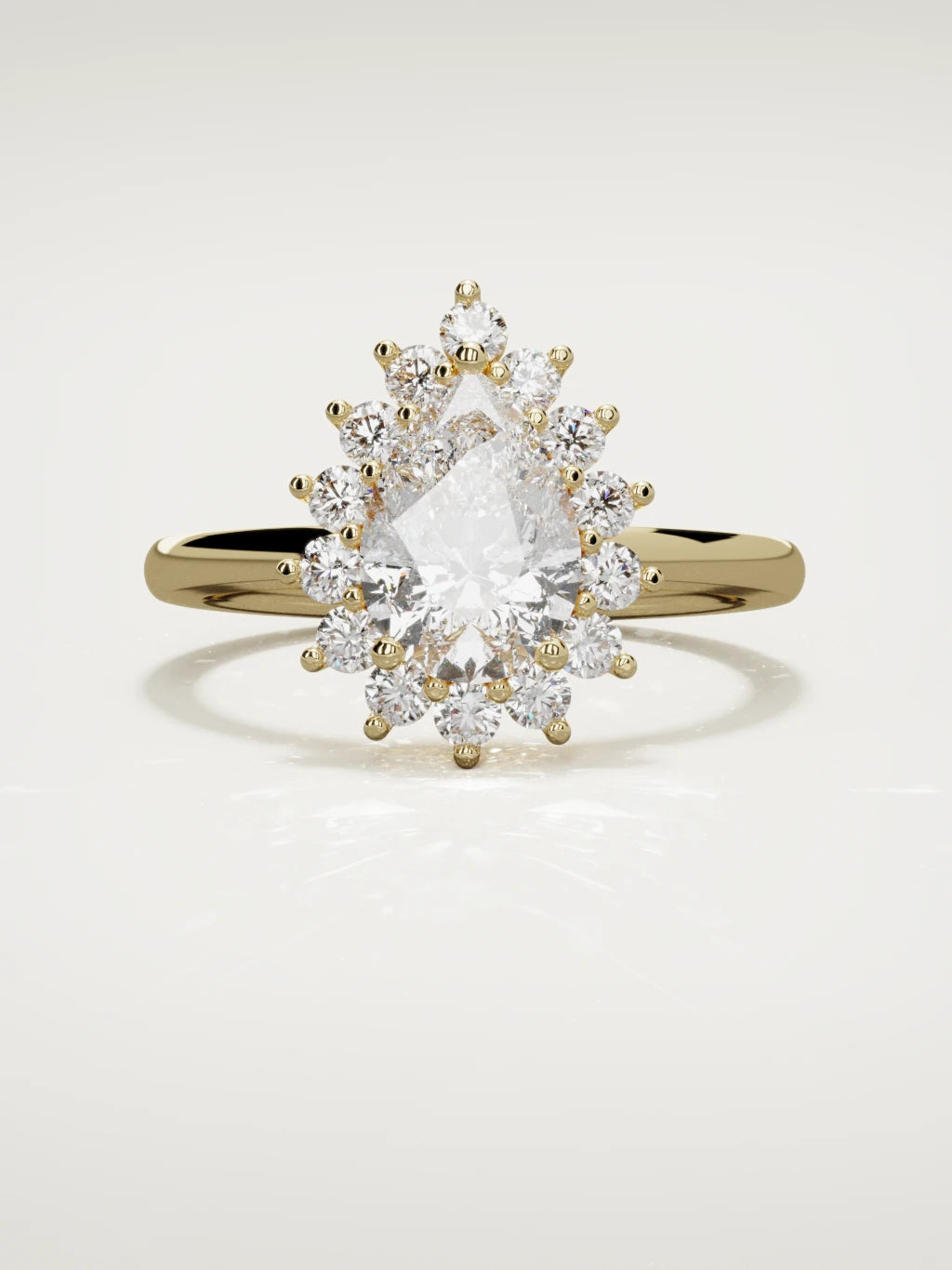 The Aura pear-shaped lab-grown diamond solitaire in 14K yellow gold, front view