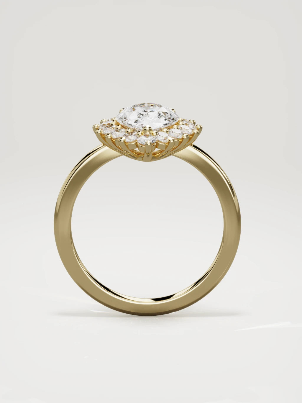 The Aura pear-shaped lab-grown diamond solitaire in 14K yellow gold, standing front view