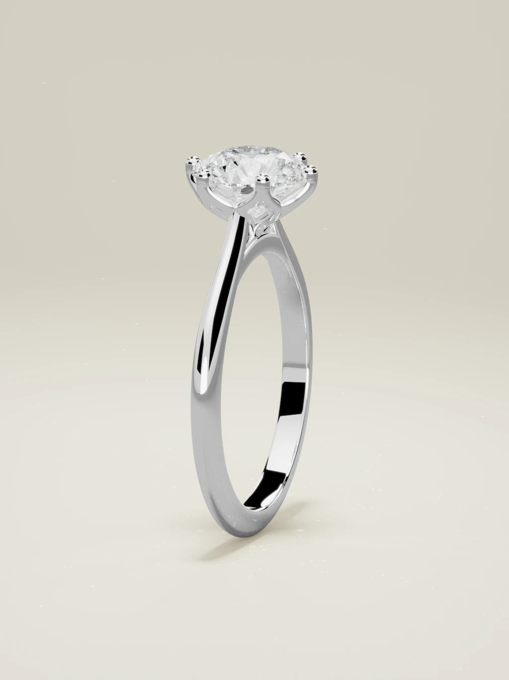 The Azahar, solitario con diamante redondo de laboratorio en oro blanco 14K, de pie, vista frontal