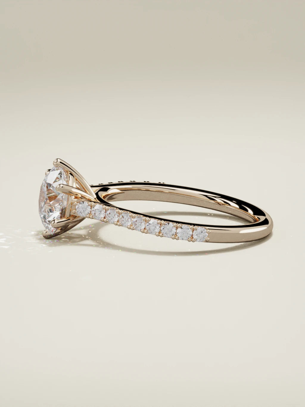 The Blonda round lab-grown diamond solitaire in 14K rose gold, side view