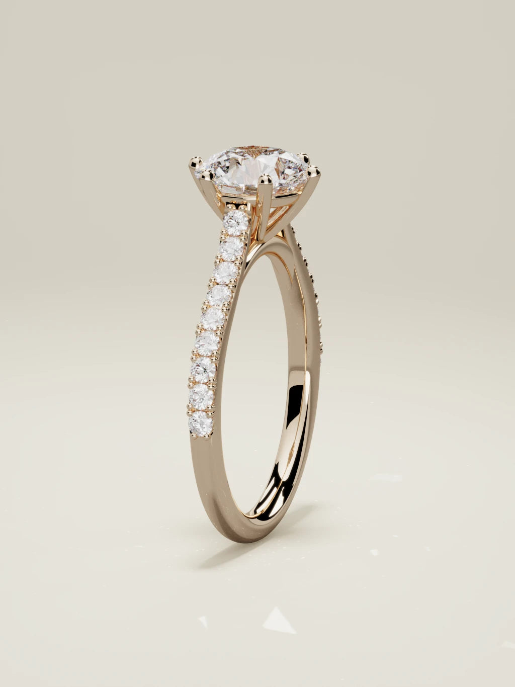The Blonda round lab-grown diamond solitaire in 14K rose gold, standing front view