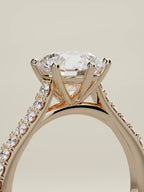 The Blonda round lab-grown diamond solitaire in 14K rose gold, standing three-quarter view