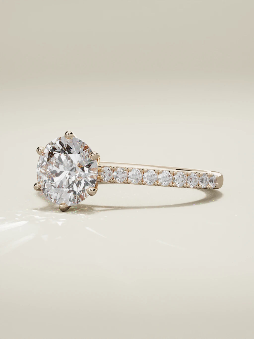 The Blonda round lab-grown diamond solitaire in 14K rose gold, three-quarter view
