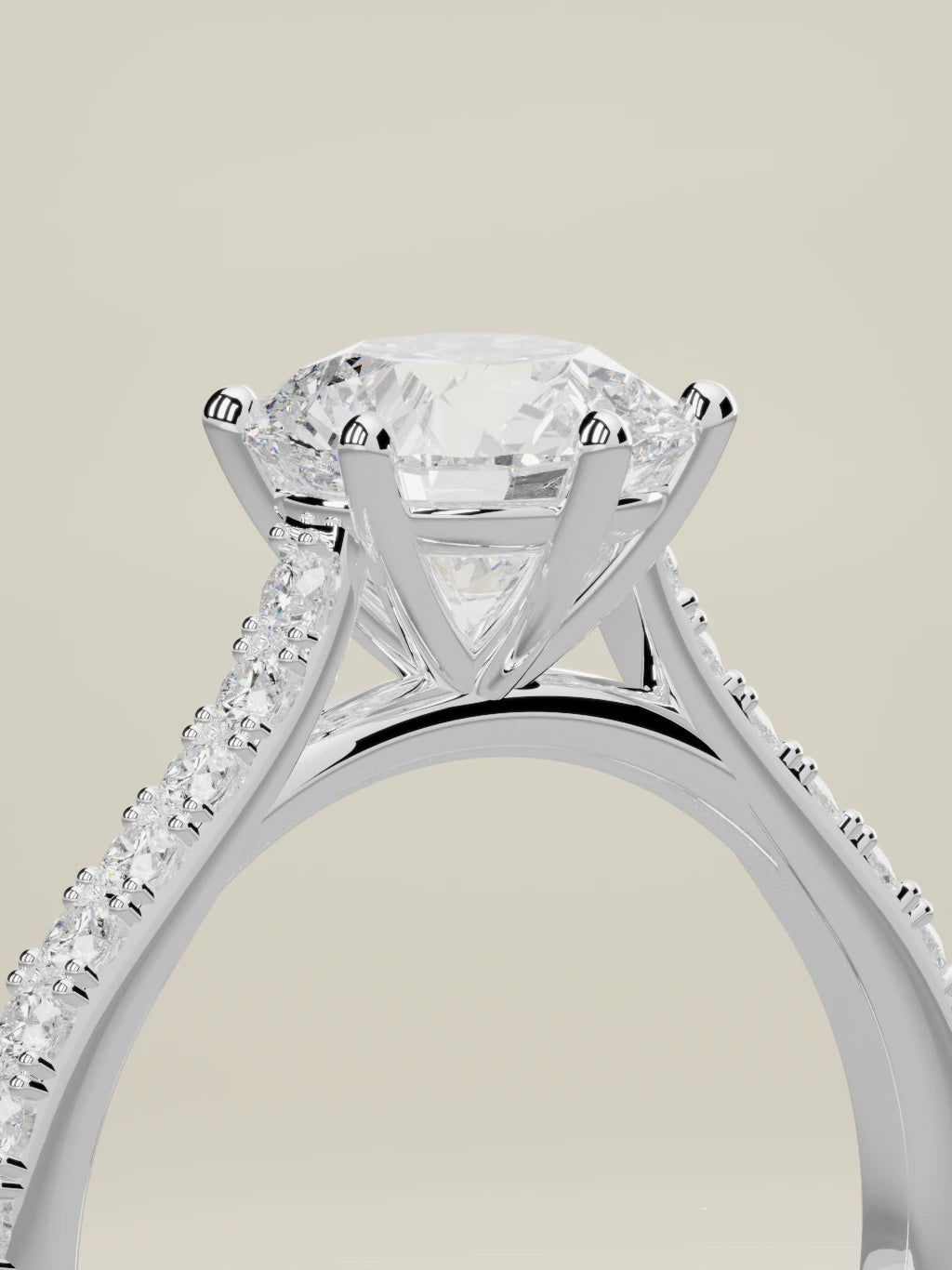 The Blonda round lab-grown diamond solitaire in 14K white gold, standing three-quarter view
