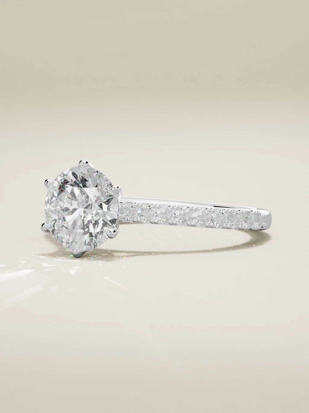 The Blonda round lab-grown diamond solitaire in 14K white gold, three-quarter view