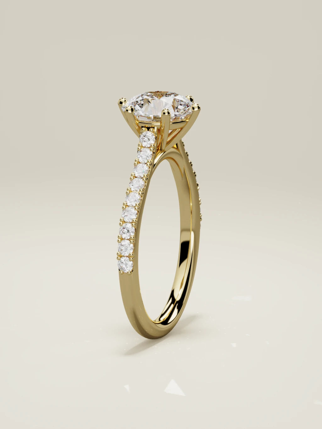 The Blonda round lab-grown diamond solitaire in 14K yellow gold, standing front view