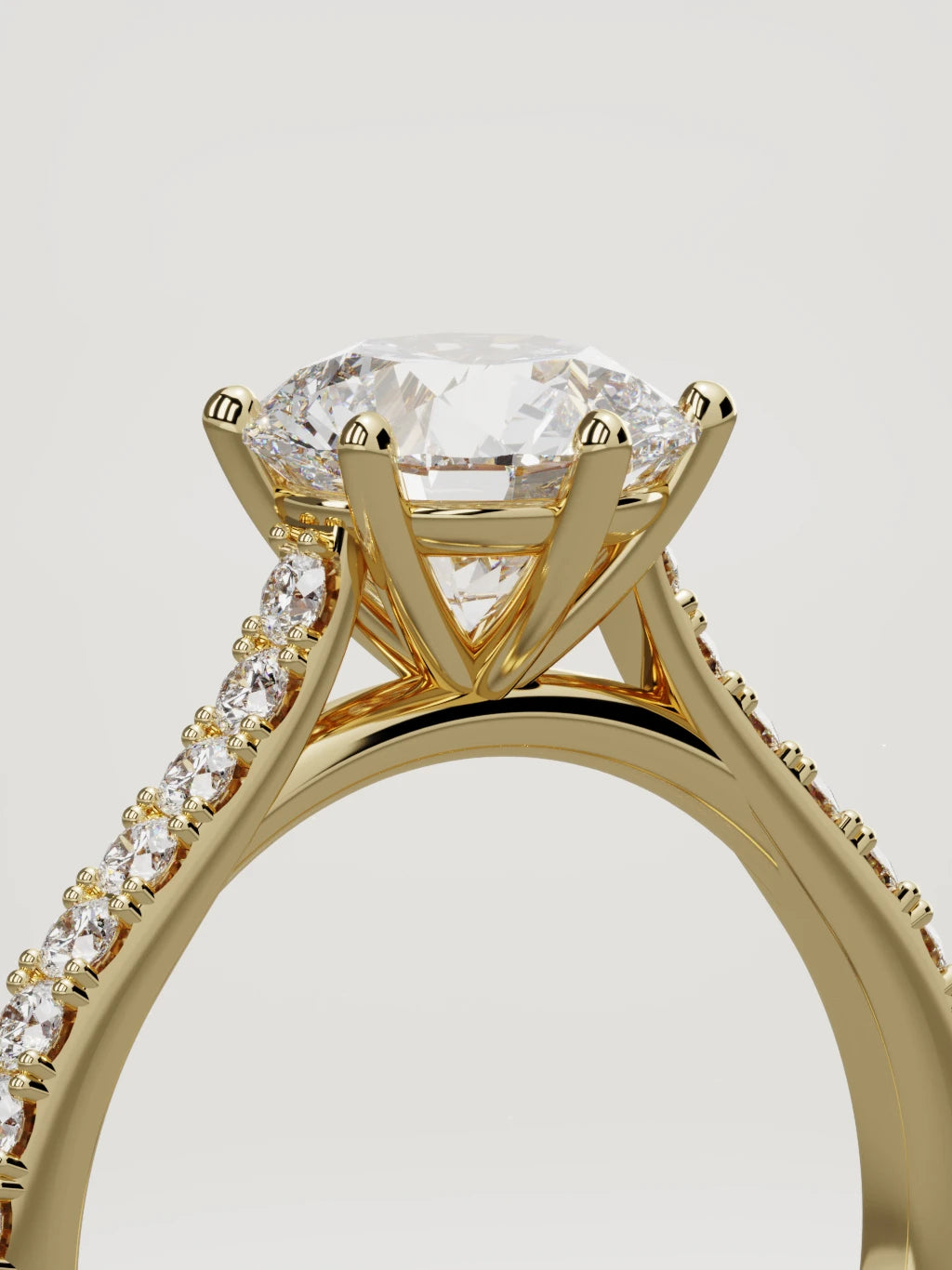 The Blonda round lab-grown diamond solitaire in 14K yellow gold, standing three-quarter view