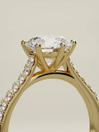 The Blonda round lab-grown diamond solitaire in 14K yellow gold, standing three-quarter view