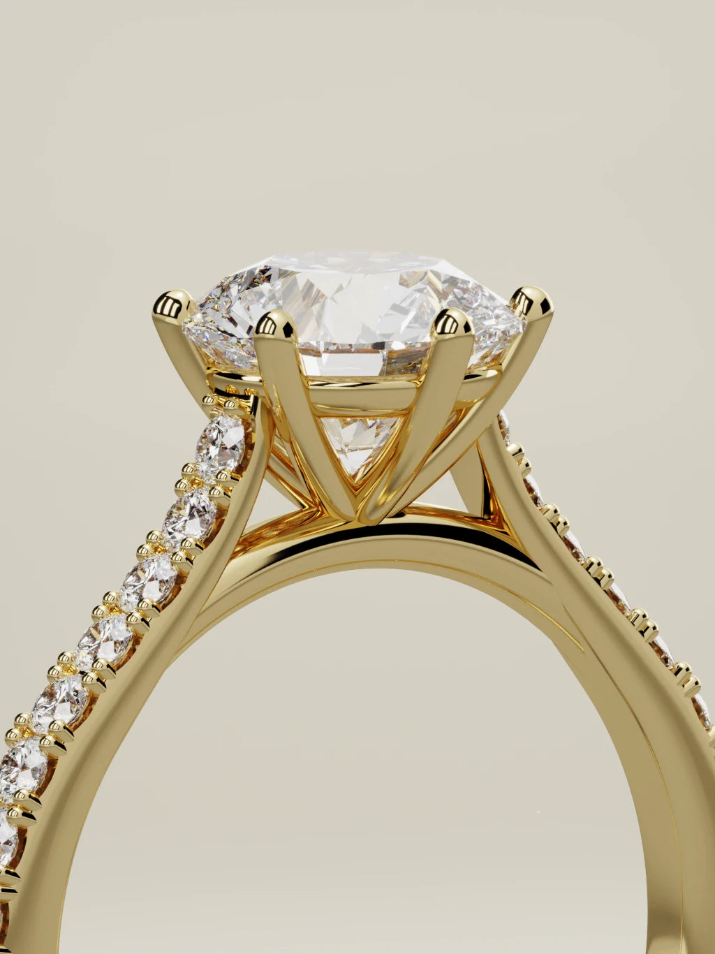 The Blonda round lab-grown diamond solitaire in 14K yellow gold, standing three-quarter view