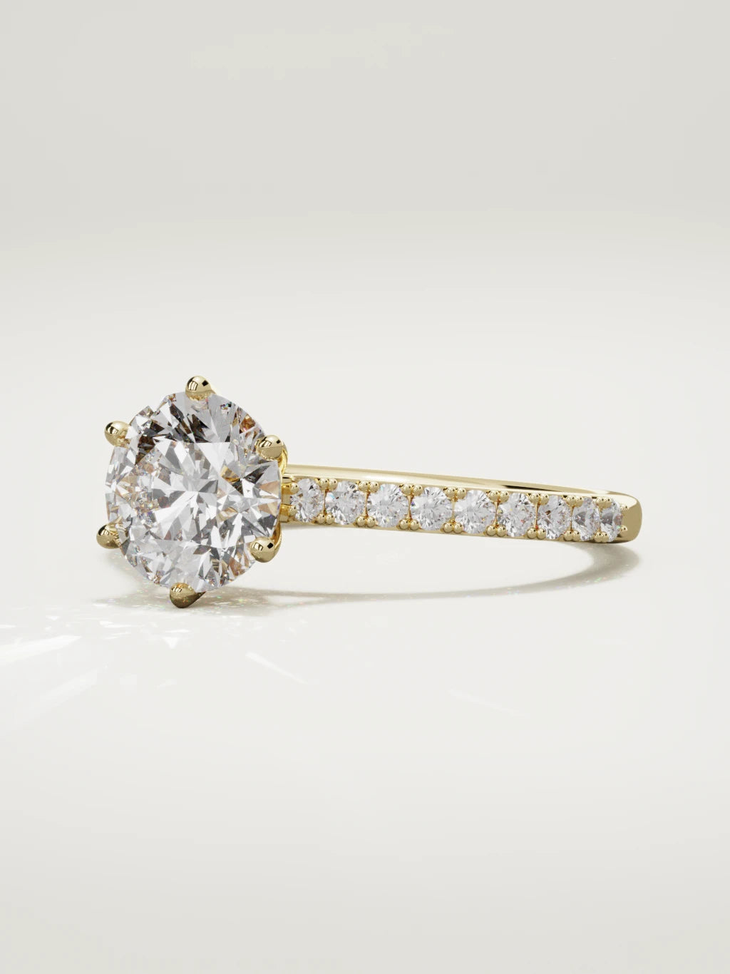 The Blonda round lab-grown diamond solitaire in 14K yellow gold, three-quarter view