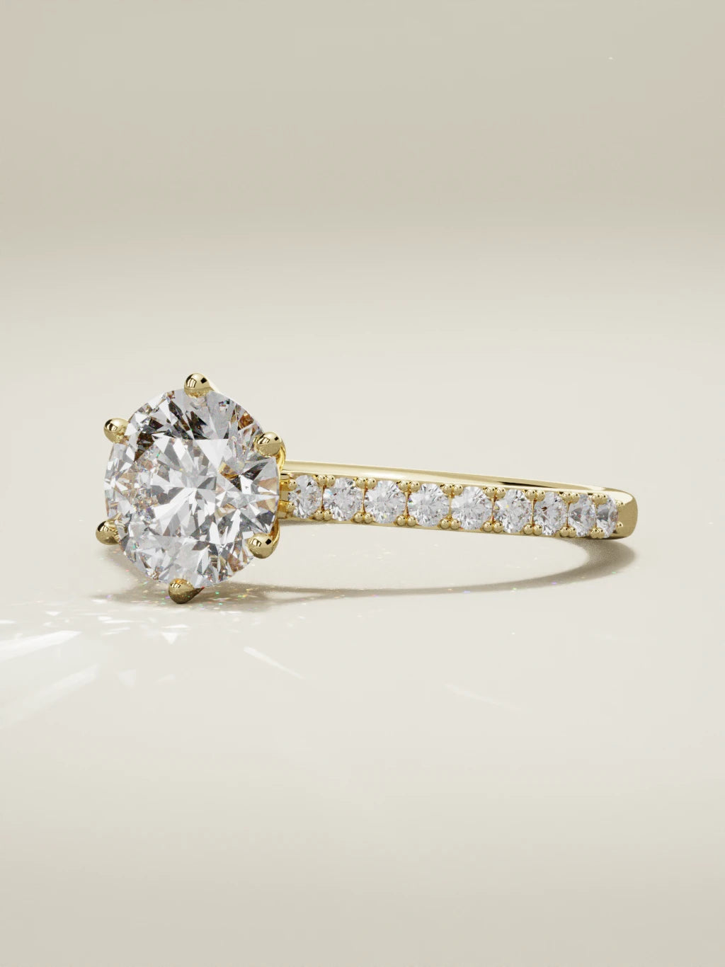 The Blonda round lab-grown diamond solitaire in 14K yellow gold, three-quarter view