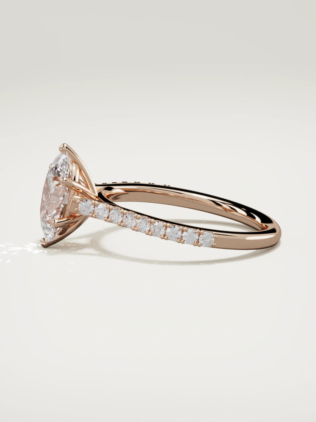 The Blonda oval lab-grown diamond solitaire in 14K rose gold, side view