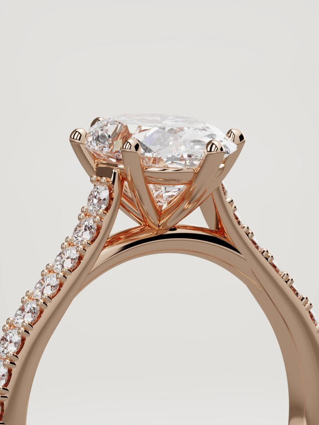 The Blonda oval lab-grown diamond solitaire in 14K rose gold, standing three-quarter view
