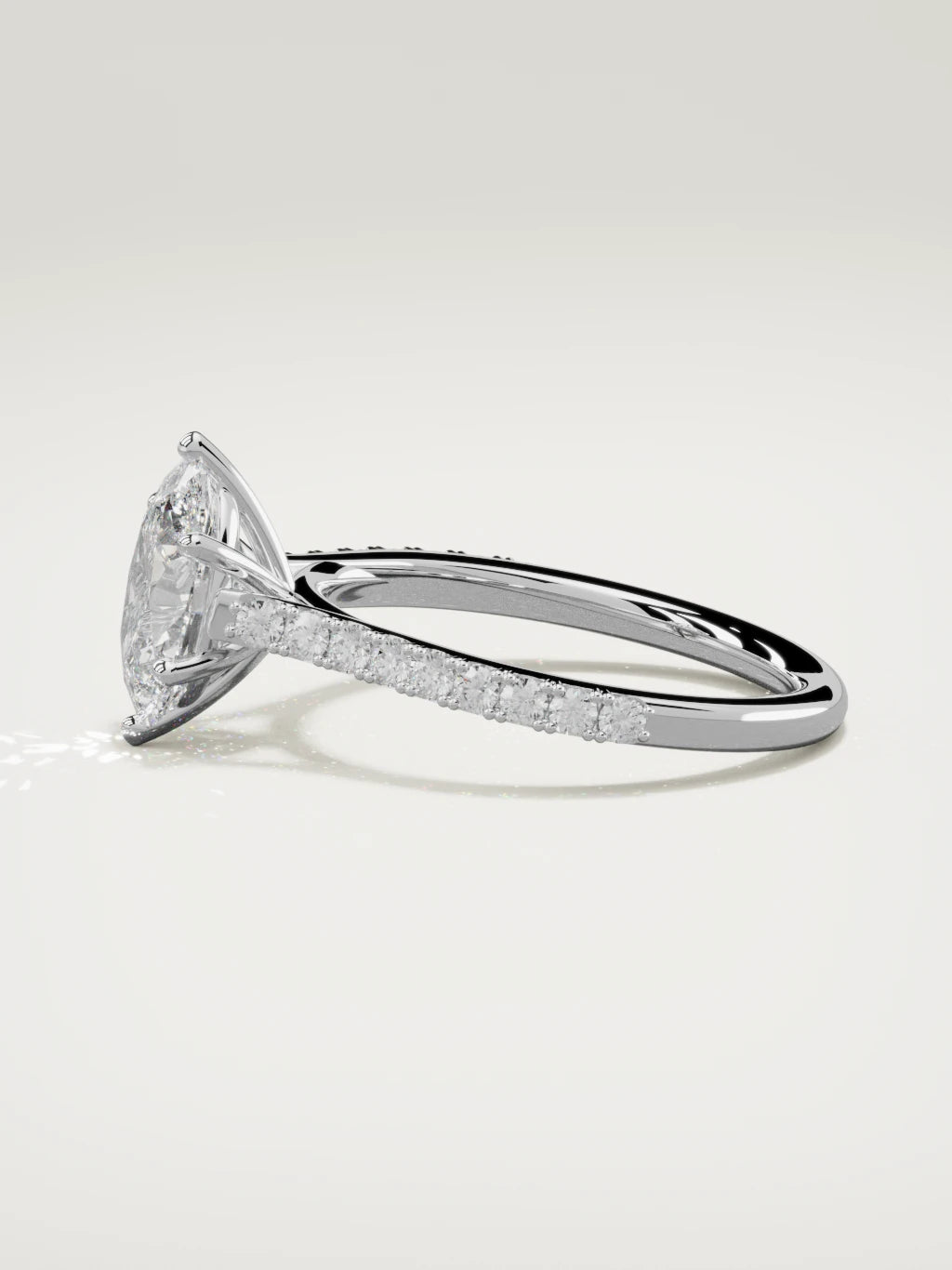 The Blonda oval lab-grown diamond solitaire in 14K white gold, side view