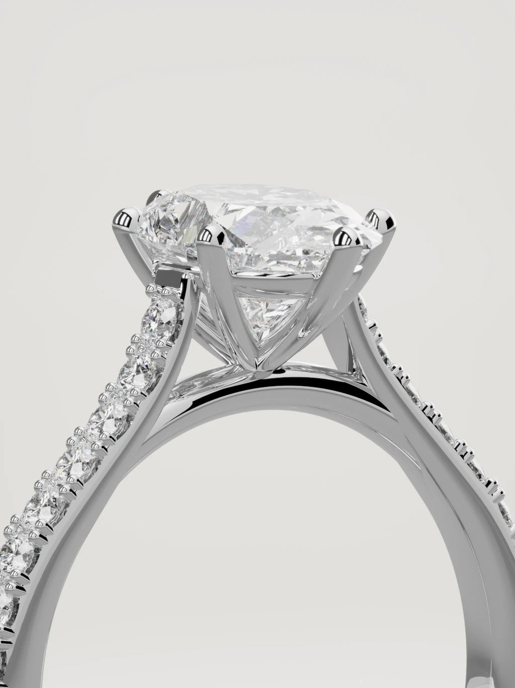 The Blonda oval lab-grown diamond solitaire in 14K white gold, standing three-quarter view