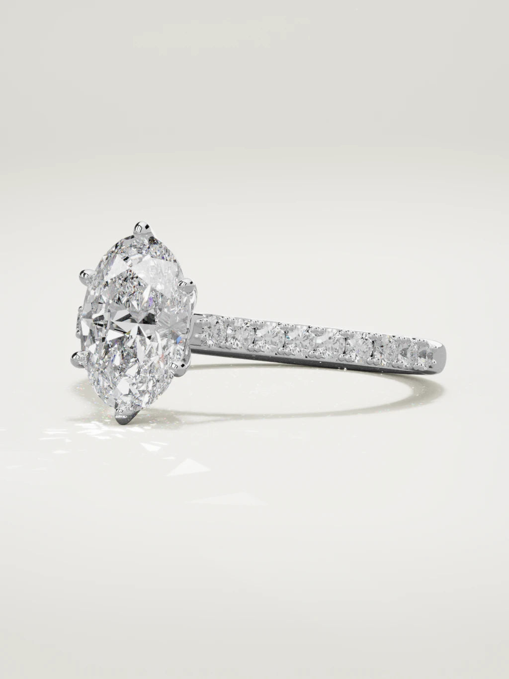 The Blonda oval lab-grown diamond solitaire in 14K white gold, three-quarter view
