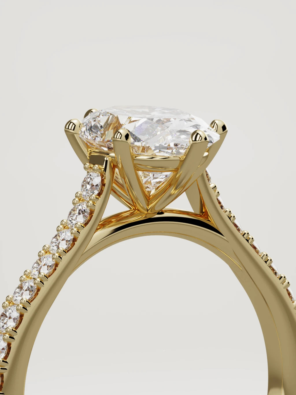 The Blonda oval lab-grown diamond solitaire in 14K yellow gold, standing three-quarter view