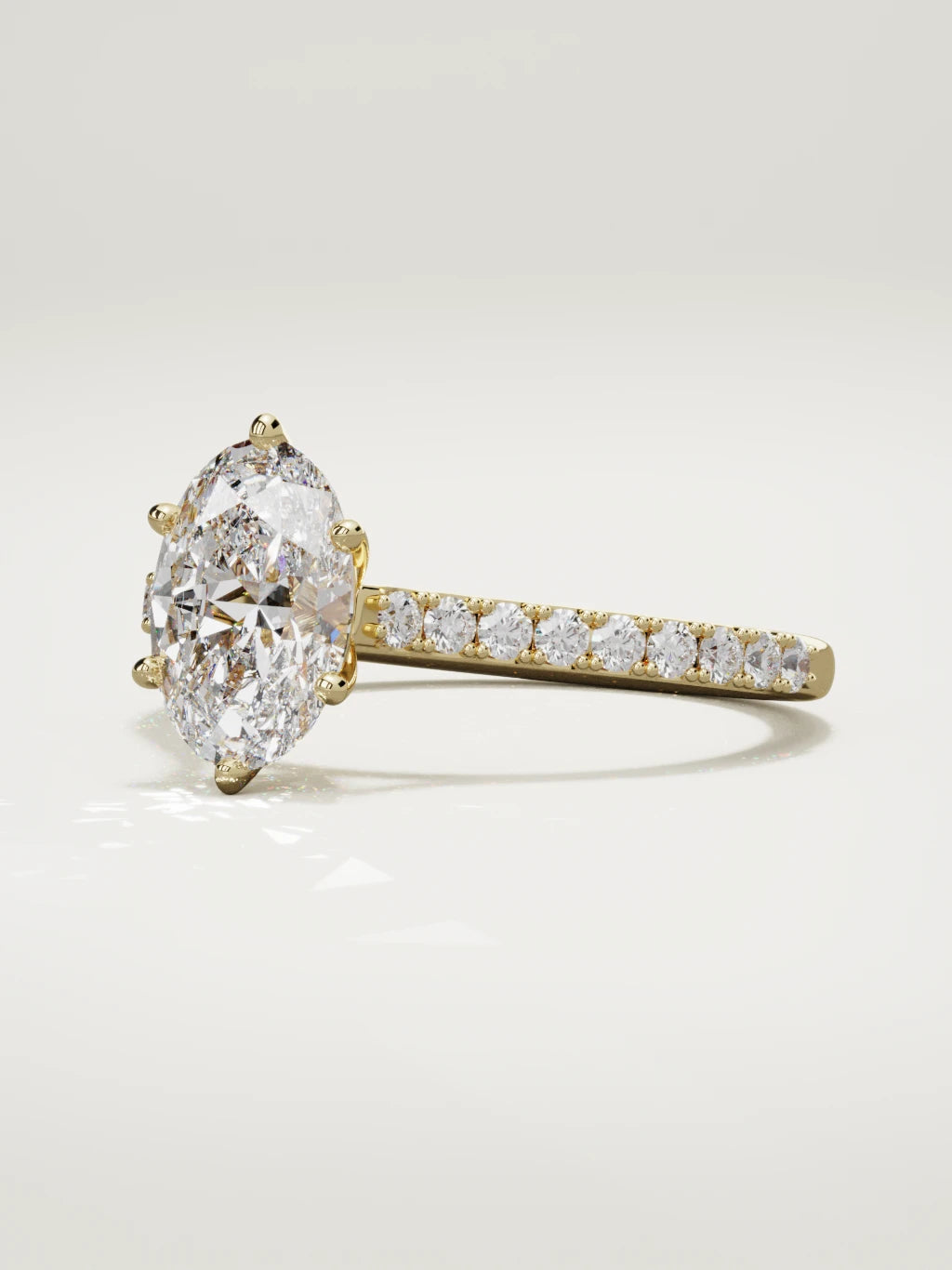 The Blonda oval lab-grown diamond solitaire in 14K yellow gold, three-quarter view