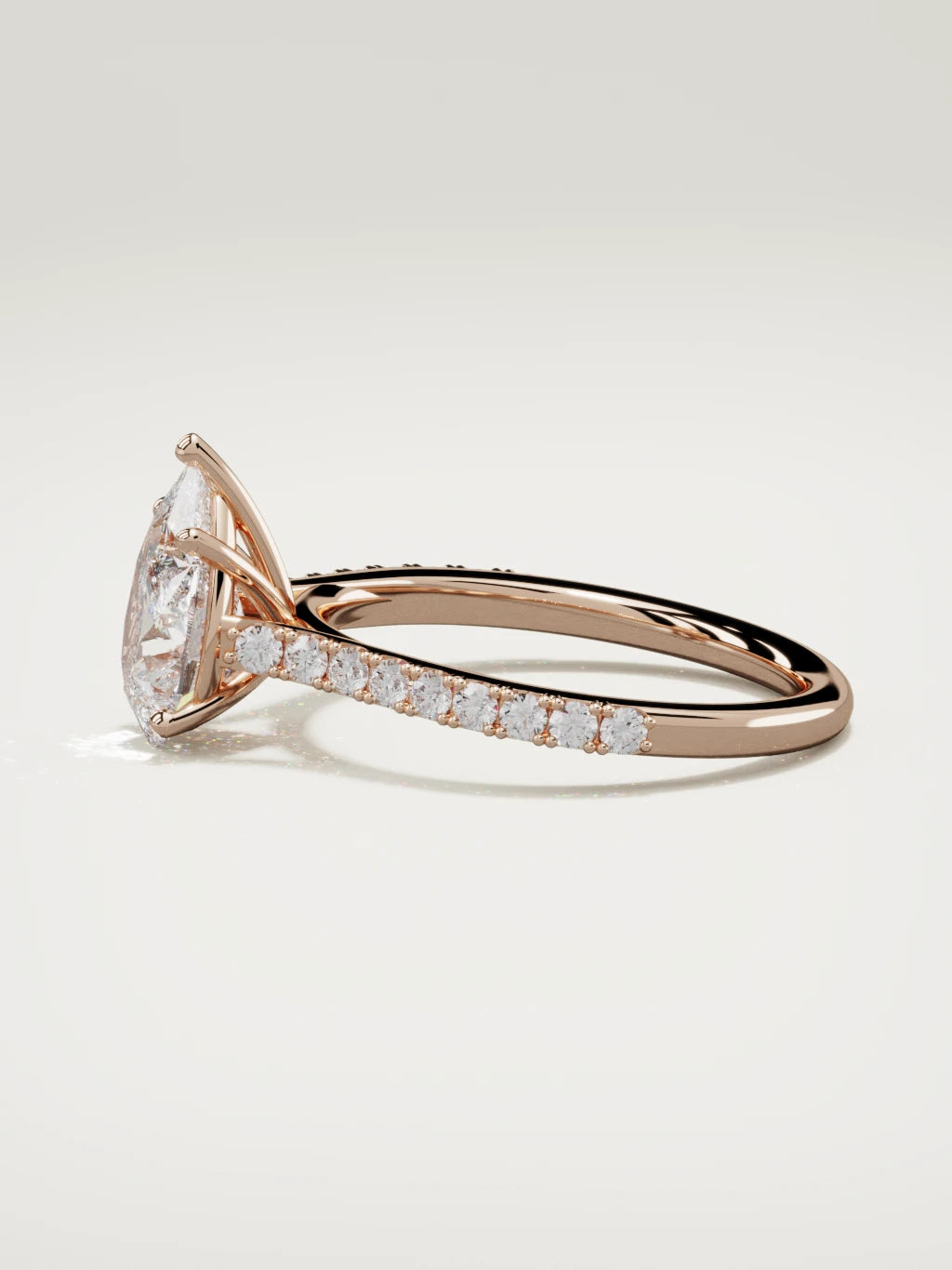 The Blonda pear-shaped lab-grown diamond solitaire in 14K rose gold, side view