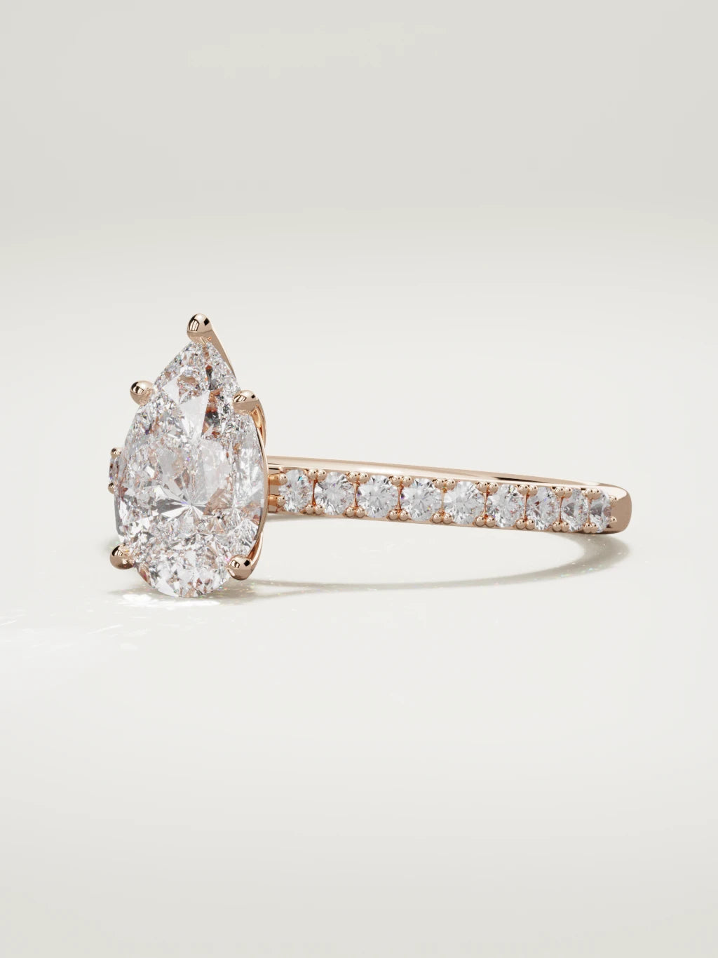 The Blonda pear-shaped lab-grown diamond solitaire in 14K rose gold, three-quarter view