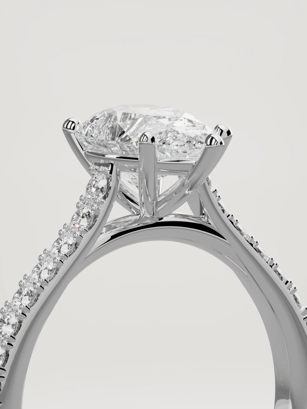 The Blonda pear-shaped lab-grown diamond solitaire in 14K white gold, standing three-quarter view