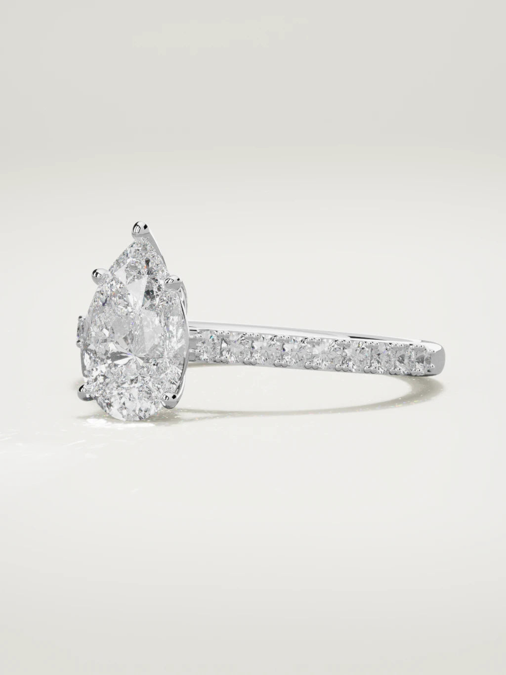 The Blonda pear-shaped lab-grown diamond solitaire in 14K white gold, three-quarter view