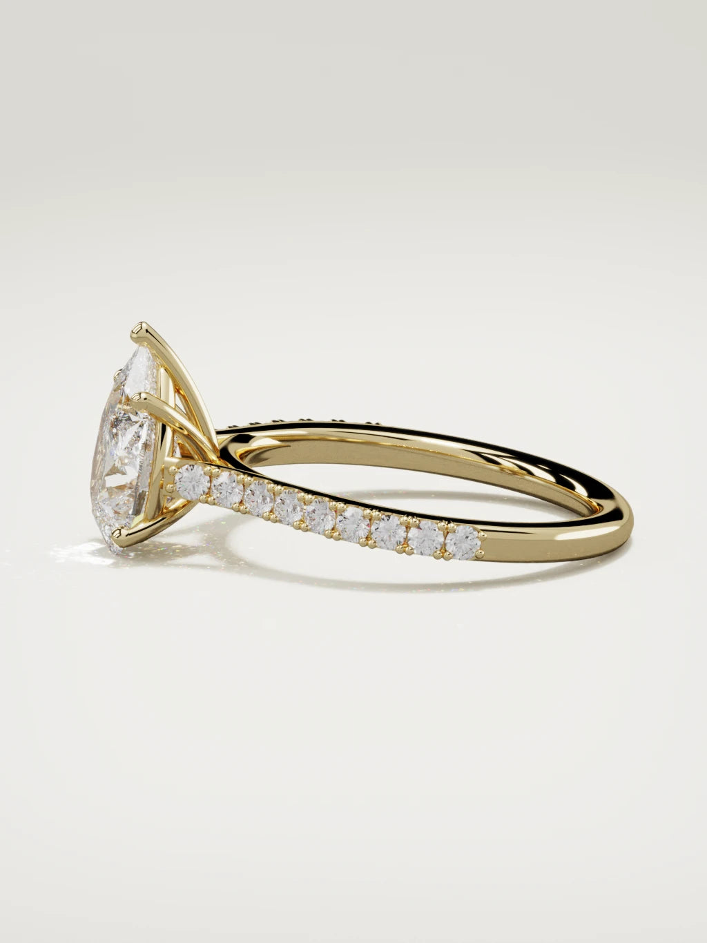 The Blonda pear-shaped lab-grown diamond solitaire in 14K yellow gold, side view