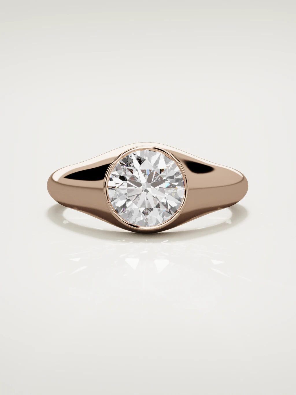 The Cala round lab-grown diamond ring in 14K rose gold, front view