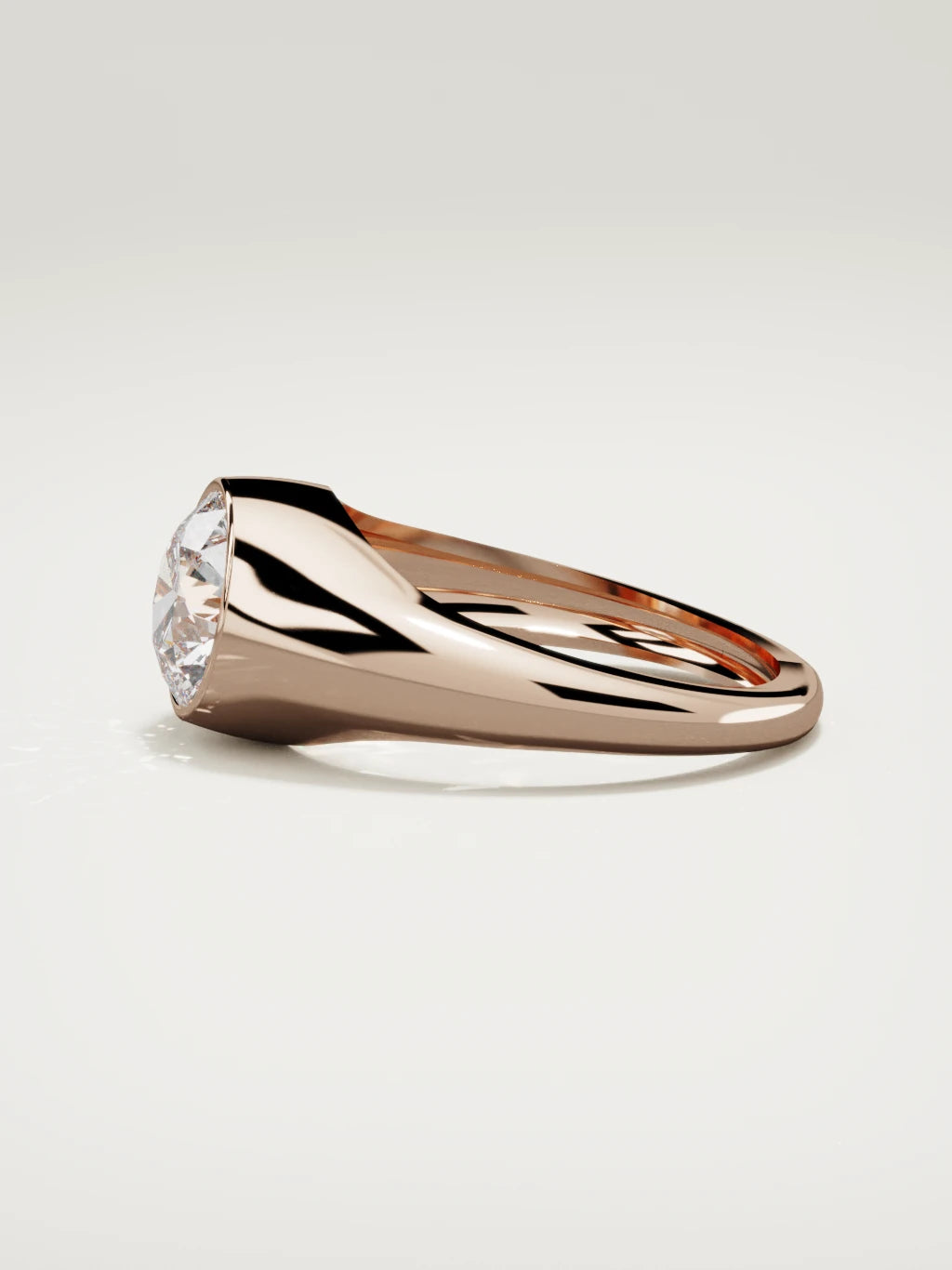 The Cala round lab-grown diamond ring in 14K rose gold, side view