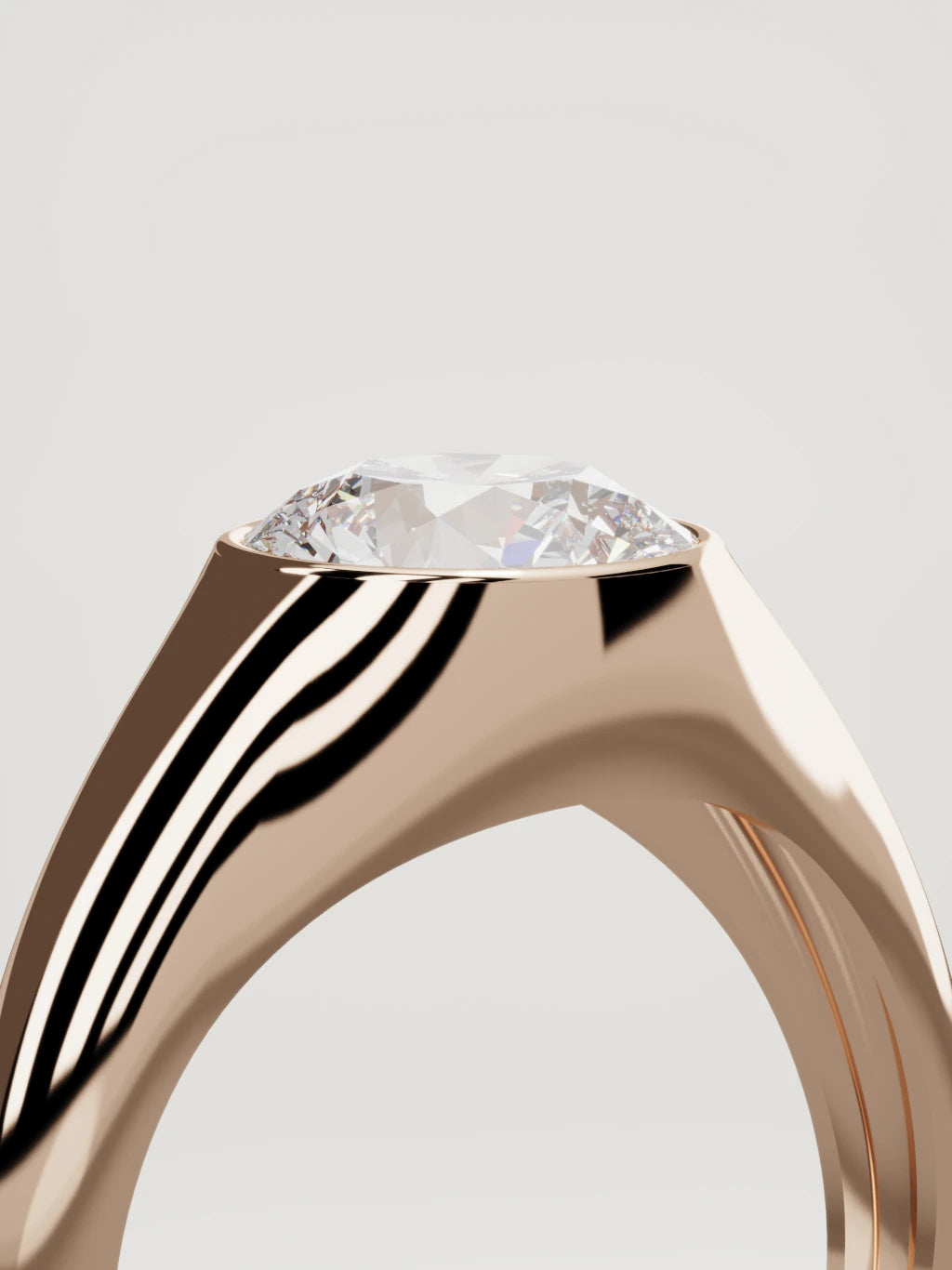 The Cala round lab-grown diamond ring in 14K rose gold, standing three-quarter view