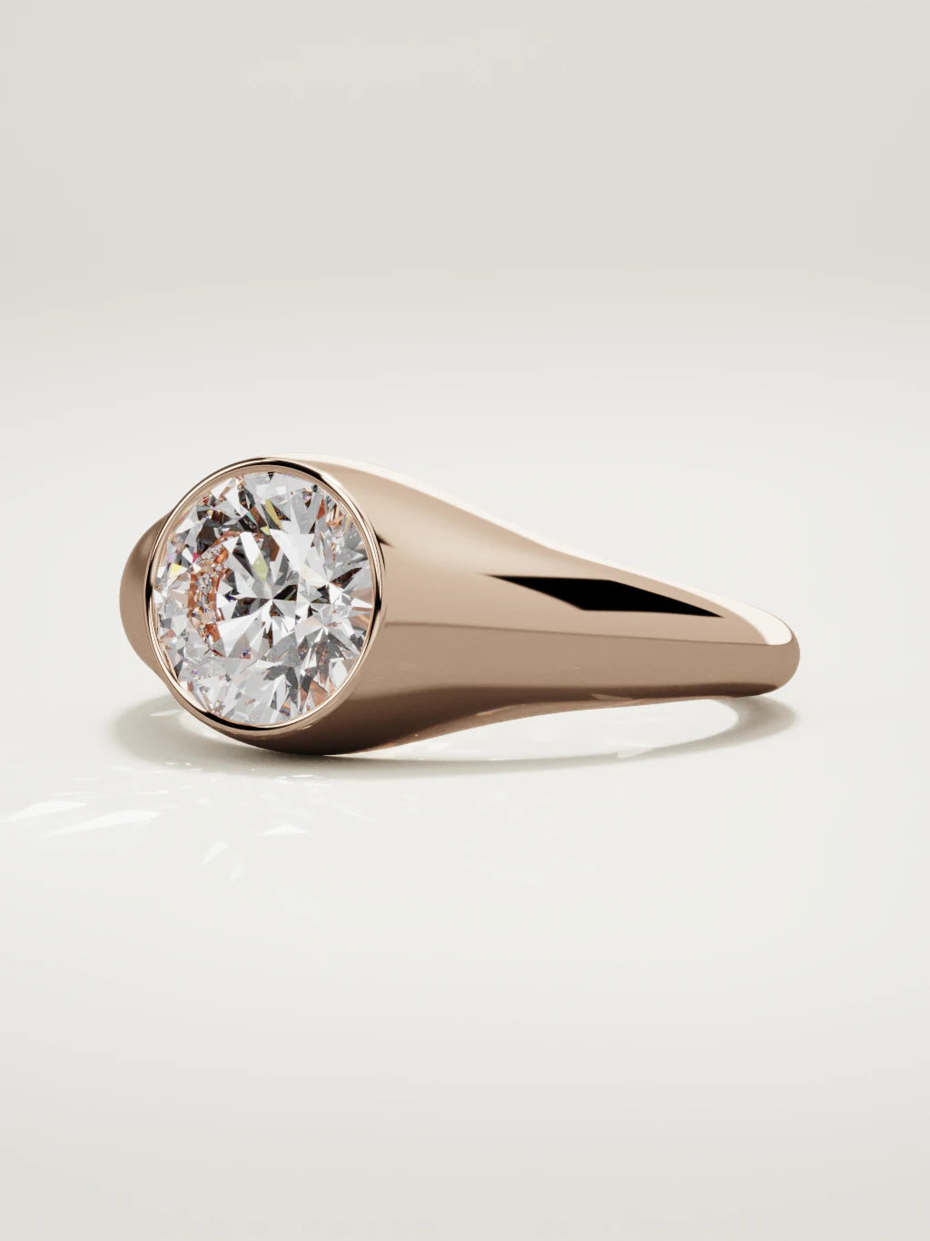 The Cala round lab-grown diamond ring in 14K rose gold, three-quarter view