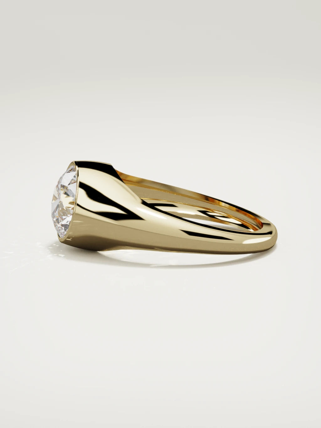 The Cala round lab-grown diamond ring in 14K yellow gold, side view