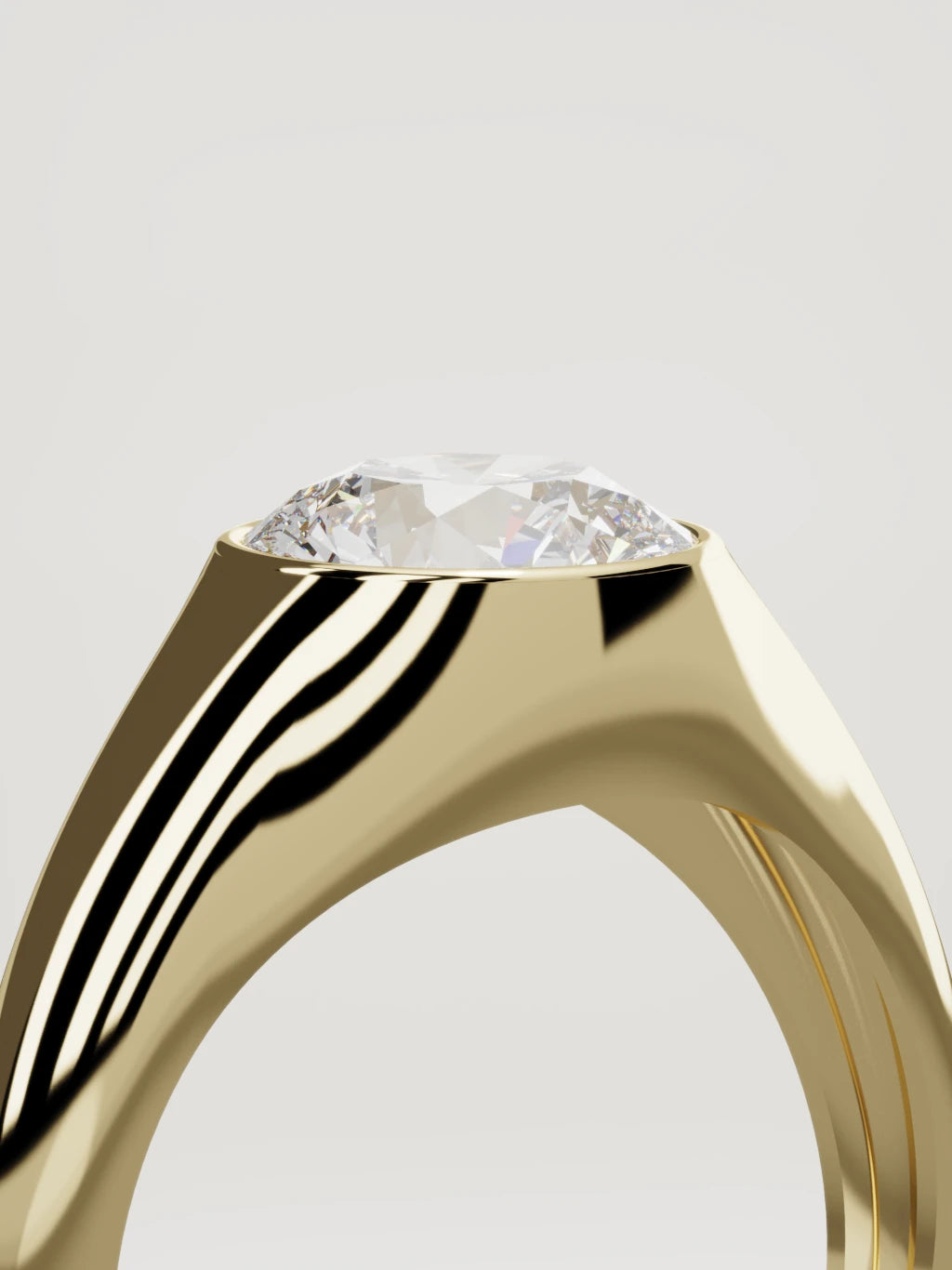 The Cala round lab-grown diamond ring in 14K yellow gold, standing three-quarter view