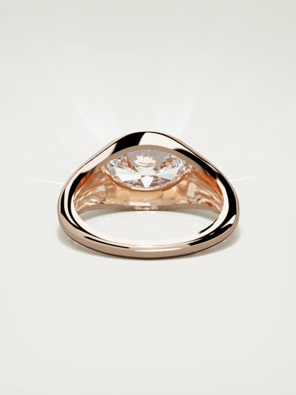 The Cala east-west oval lab-grown diamond ring in 14K rose gold, back view