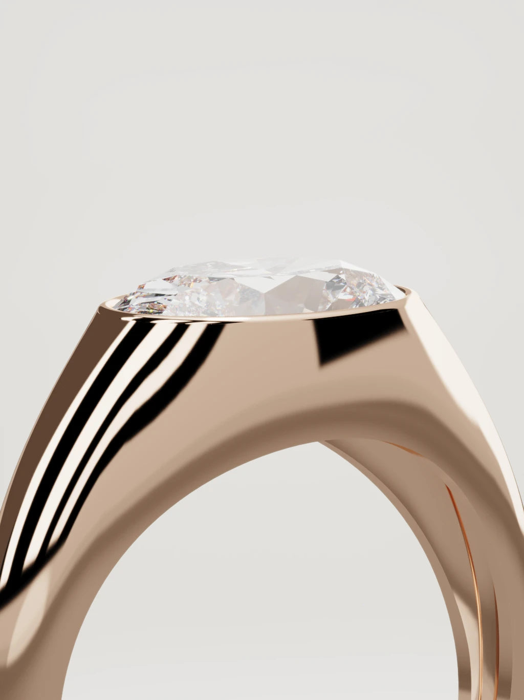 The Cala east-west oval lab-grown diamond ring in 14K rose gold, standing three-quarter view