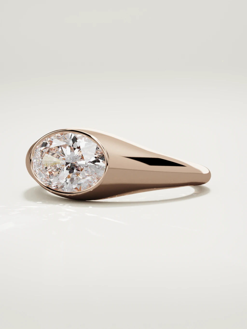 The Cala east-west oval lab-grown diamond ring in 14K rose gold, three-quarter view