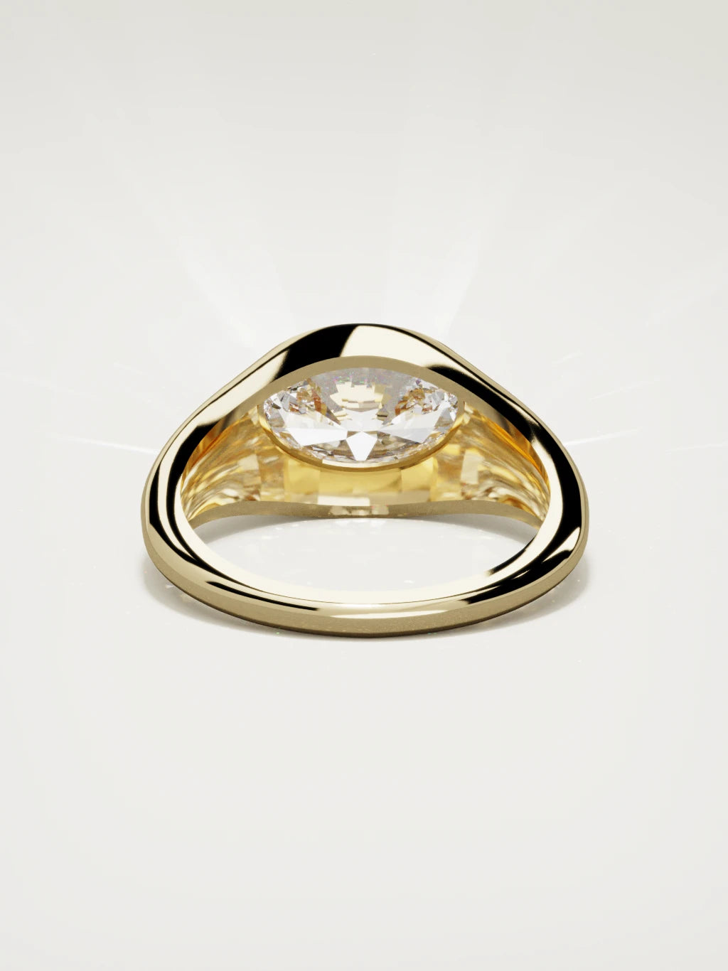 The Cala east-west oval lab-grown diamond ring in 14K yellow gold, back view
