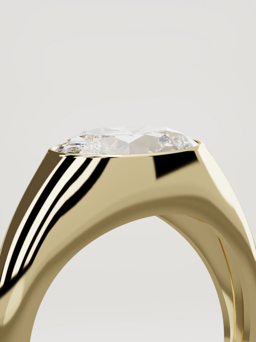 The Cala east-west oval lab-grown diamond ring in 14K yellow gold, standing three-quarter view